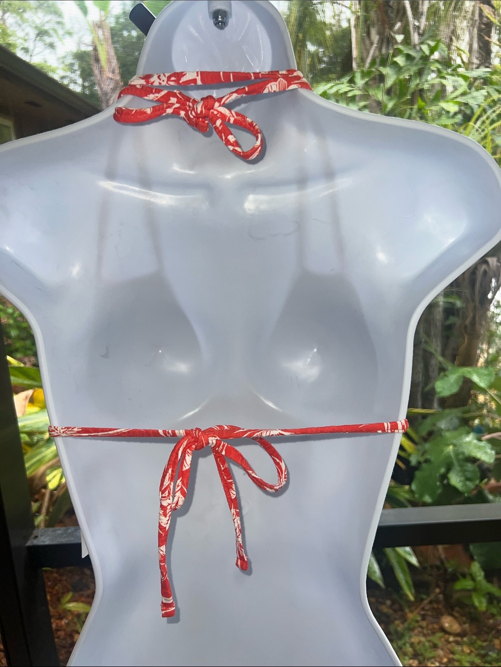Roxy Vacay Vibes Double Strap Tiki Triangle Bikini Top Red/Orange & White Size L - Picture 7 of 14